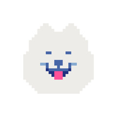 Husky. Dog head. Pixel art icon. Cute pet. Stickers design. Logo design template pet shop. Isolated vector illustration. 