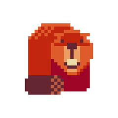Obraz premium Beaver character pixel art icon, isolated vector illustration. Game assets 8-bit sprite. Design stickers, logo, mobile app.