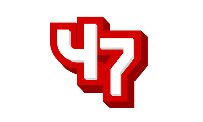 3D Number 47 Red Modern Cool Logo