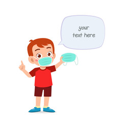 little boy wearing mask and warn about virus