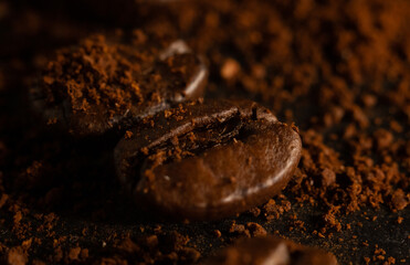 Close-up of one coffee zeno. Dark toned photograph. macro. little focus