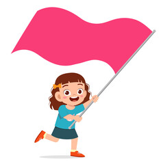 cute little girl run and holding flag