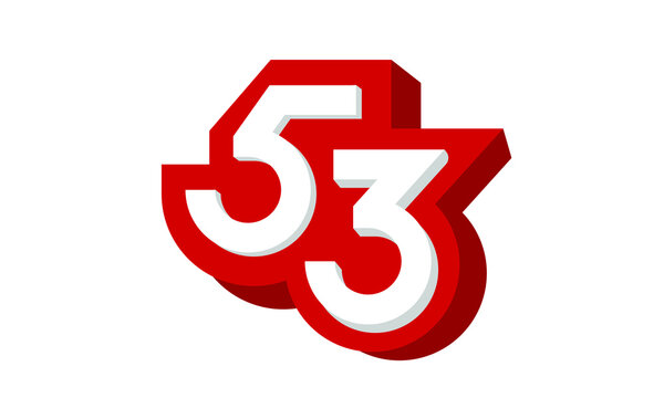 3D Number 53 Red Modern Cool Logo