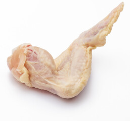Clean raw chicken wing isolated on white background.