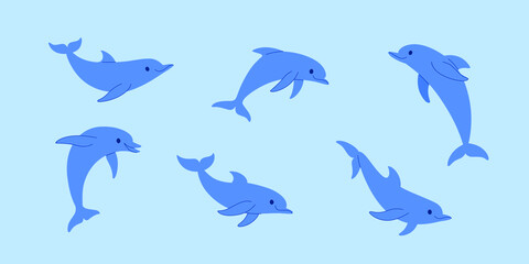 Cartoon dolphin sketch line icon. Flat vector illustration.