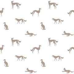 Simple seamless trendy pattern with silhouette of greyhound. Contour design vector print.