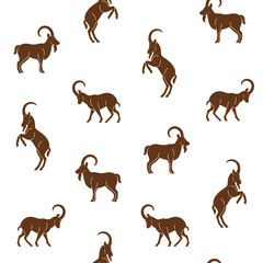 Cartoon ibex - seamless trendy pattern with silhouette of ibex. Contour vector illustration for prints, clothing, packaging and postcards.