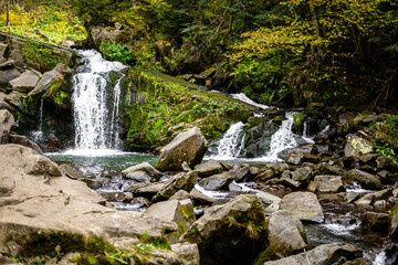 Beautiful waterfall in The Carpathian Mountaines near The Dead Lake