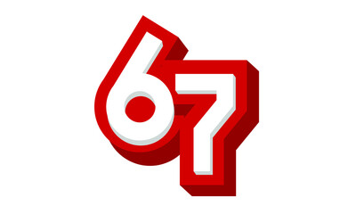 3D Number 67 Red Modern Cool Logo