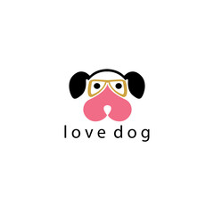 love dog logo illustration of a dog head and heart vector design