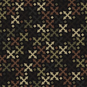 Cross arrows ornament seamless pattern. Camouflage mosaics wallpaper
