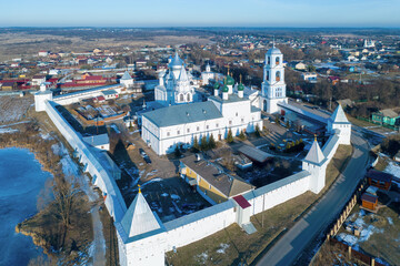 Obraz premium Aerial view of Nikitsky Monastery at sunny winter day. Pereslavl-Zalessky, Yaroslavl Oblast, Russia.