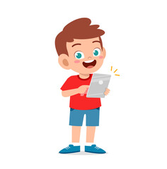cute little boy using smartphone and internet
