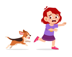 cute little girl scared because chased by bad dog