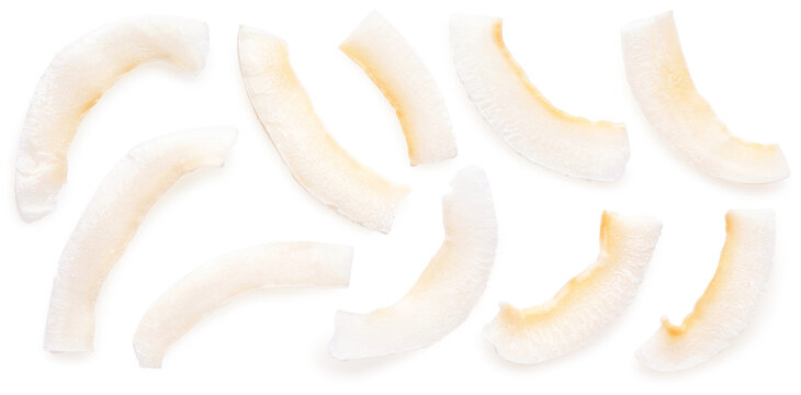 Coconut chips isolated on white background.