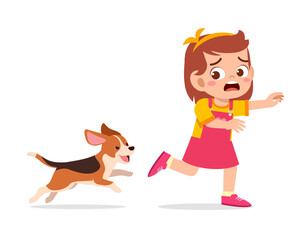 Fototapeta na wymiar cute little girl scared because chased by bad dog