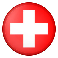 Glass light ball with flag of Switzerland. Round sphere, template icon. Swiss national symbol. Glossy realistic ball, 3D abstract vector illustration highlighted on a white background. Big bubble.