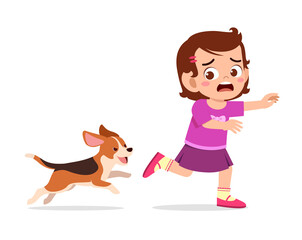 cute little girl scared because chased by bad dog