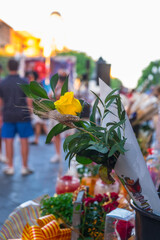 Tarragona, Spain - July 23, 2020: Roses to celebrate Sant Jordi day, the day of the book and the rose in Catalonia.