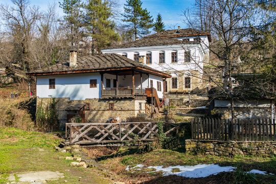Photo of old houses representing the bulgarian traditional architecture.