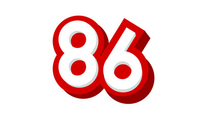 3D Number 86 Red Modern Cool Logo