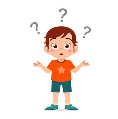 cute boy show confused expression with question mark