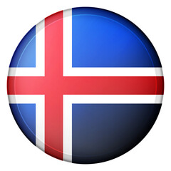 Obraz premium Glass light ball with flag of Iceland. Round sphere, template icon. Icelandic National symbol. Glossy realistic ball, 3D abstract vector illustration highlighted on a white background. Big bubble