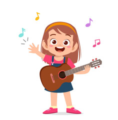 Naklejka premium cute little girl play guitar in concert