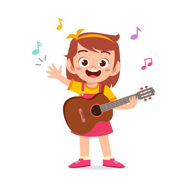 cute little girl play guitar in concert