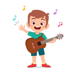 cute little boy play guitar in concert