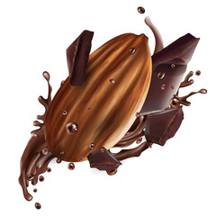 Almond nut with pieces and splashes of chocolate.