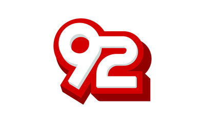 3D Number 92 Red Modern Cool Logo