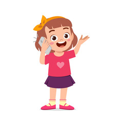 cute little girl talk using mobile phone