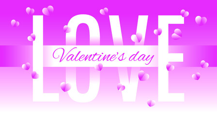 Valentine's day. Vector illustration. 3d pink paper hearts with word love. Cute love sale banner or greeting card on isolated pink background
