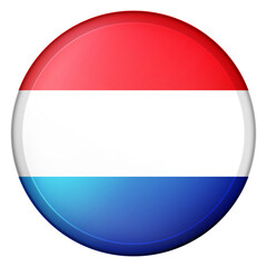 Glass ball with flag of Luxembourg. Round sphere, template icon. Luxembourgish national symbol. Glossy realistic ball, 3D abstract vector illustration highlighted on a white background. Big bubble.