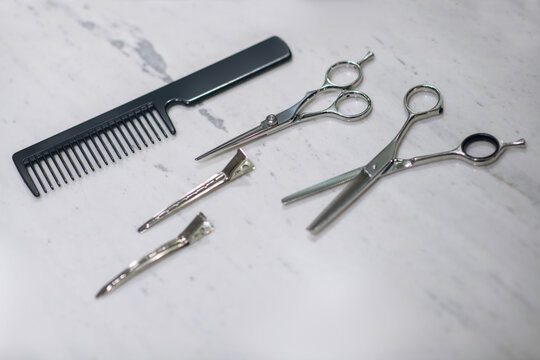 Close up picture of hairdressing tools on the table