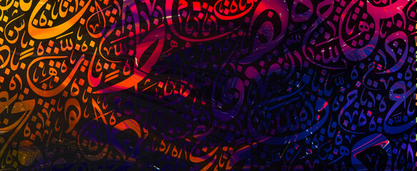 Creative colorful background, Arabic Calligraphy Background Contain Random Arabic Letters Without specific meaning in English .