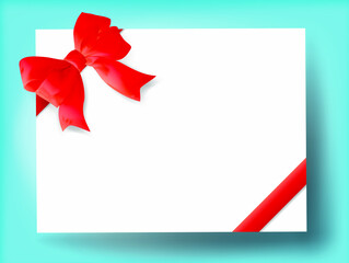 Red gift bow with ribbon on a white background. Place for your text. Trendy design for greeting card, invitation, banner or poster. Vector
