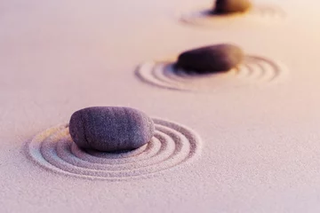 Fotobehang Zen Stenen Zen garden stones on sand with ornament  © fotofabrika