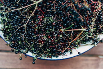 view from above on elderberry in bowl