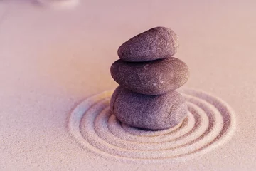 Fotobehang Zen Stenen Zen garden stones on sand with ornament  © fotofabrika