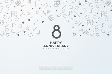 8th Anniversary with small illustrated backgrounds.