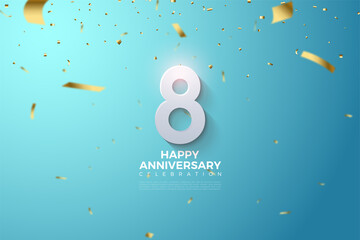8th Anniversary with soft shaded 3D numbers. - obrazy, fototapety, plakaty