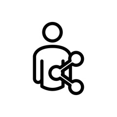 Logotipo con hombre con símbolo compartir en red social con lineas en color negro - obrazy, fototapety, plakaty