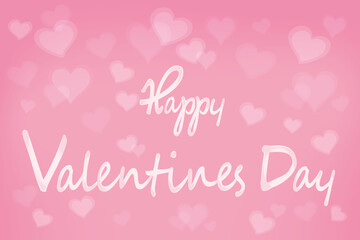 Pinke Karte mit vielen Herzen und Schriftzug Happy Valentines Day.