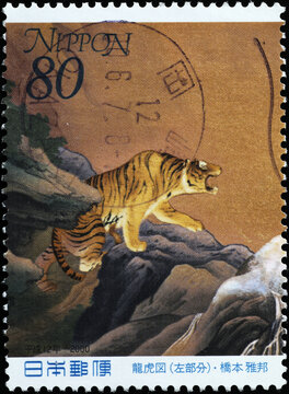 Old japanese painting with a tiger