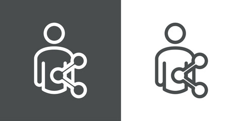 Logotipo con hombre con símbolo compartir en red social con lineas en fondo gris y fondo blanco