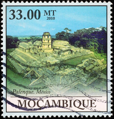 Palenque site in Mexico on african postage stamp