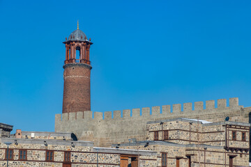 Obraz premium Exterior view of Tray Minaret or Clock tower, Erzurum Castle, Erzurum, Turkey.