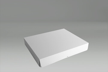 3d rendering of a white rectangle box with a closed lid on gray background. suitable for your project element.
